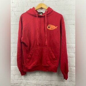 John Lauren Fishy Nippies Hoodie Mens Size Small Red Pullover Casual Streetwear